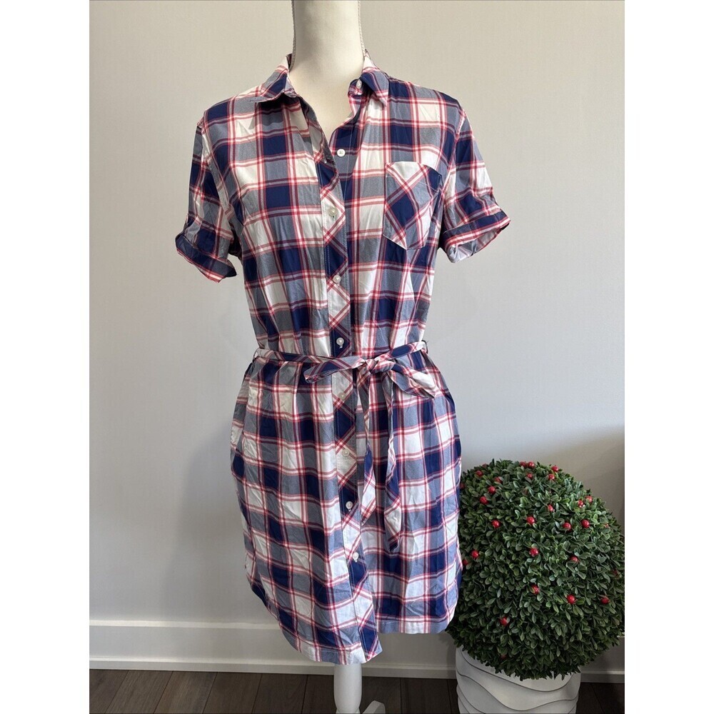 NWOT Southern Tide Shirt Dress Women’s M Blue Red Short Sleeve Plaid Button Down